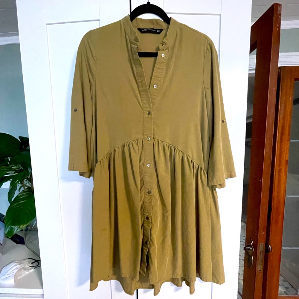 Zara green button down shirt dress